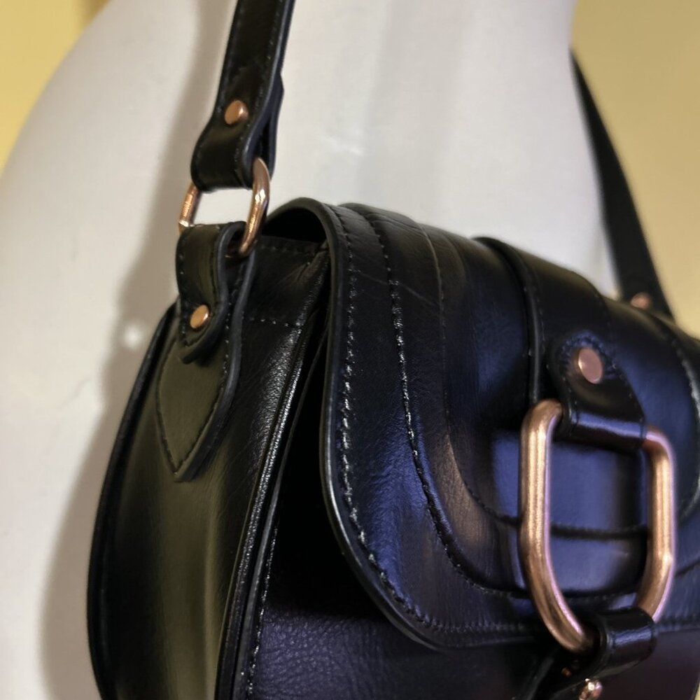 Abercrombie & Fitch Faux Leather Crossbody Purse Black Crossbody Copper - Picture 3 of 14